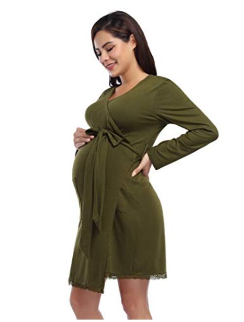 Coolmee Maternity Dress 3 in 1 Labor/Delivery/Nursing Hospital Gown,Women's Maternity Nightgown with Button