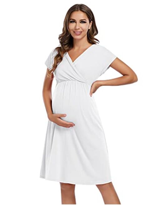 Coolmee Maternity Dress Women's V-Neck A-Line Knee Length Wrap Dress Swing Dresses for Baby Shower or Casual Wear