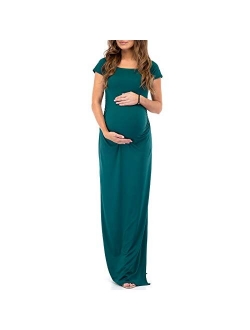 Short Sleeve Bodycon Maternity Dress with Ruched Side Slits for Baby Shower or Casual Wear