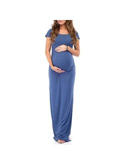 Short Sleeve Bodycon Maternity Dress with Ruched Side Slits for Baby Shower or Casual Wear