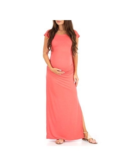 Short Sleeve Bodycon Maternity Dress with Ruched Side Slits for Baby Shower or Casual Wear