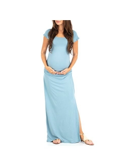 Short Sleeve Bodycon Maternity Dress with Ruched Side Slits for Baby Shower or Casual Wear