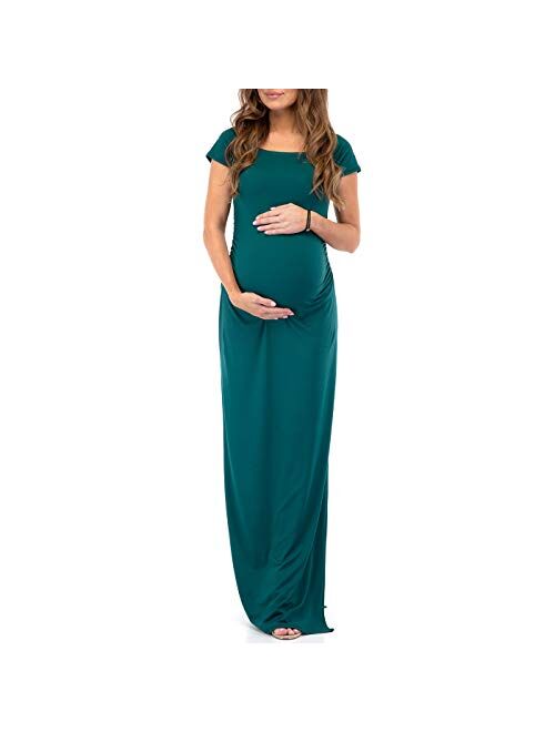 Mother Bee Maternity Short Sleeve Bodycon Maternity Dress with Ruched Side Slits for Baby Shower or Casual Wear