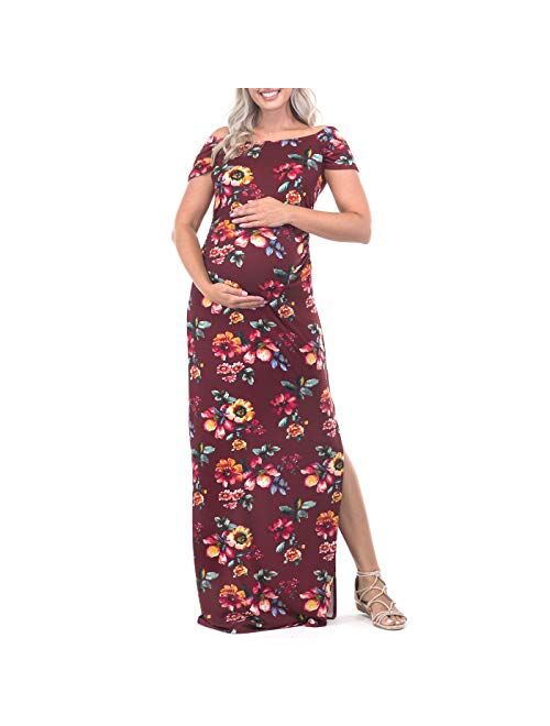 Mother Bee Maternity Short Sleeve Bodycon Maternity Dress with Ruched Side Slits for Baby Shower or Casual Wear