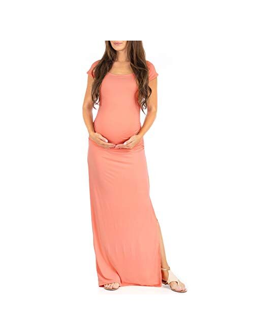 Mother Bee Maternity Short Sleeve Bodycon Maternity Dress with Ruched Side Slits for Baby Shower or Casual Wear