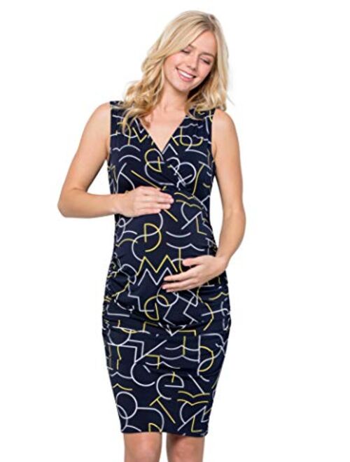 My Bump Maternity Sleeveless V Neck Vintage Style Overlay Wrap Dress