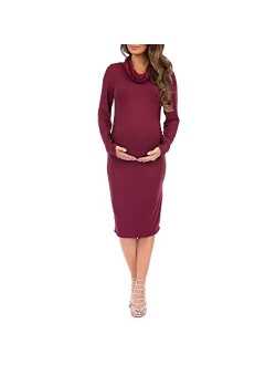 Women's Long Sleeve Cowl Neck Maternity Dress