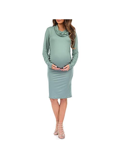 Mother Bee Maternity Women's Long Sleeve Cowl Neck Maternity Dress