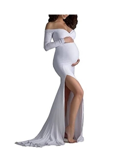 COSYOU Womens Maternity Dresses Gown Off Shoulder Maxi Dress for Baby Shower Photo Props Party