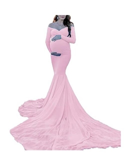 COSYOU Womens Maternity Dresses Gown Off Shoulder Maxi Dress for Baby Shower Photo Props Party