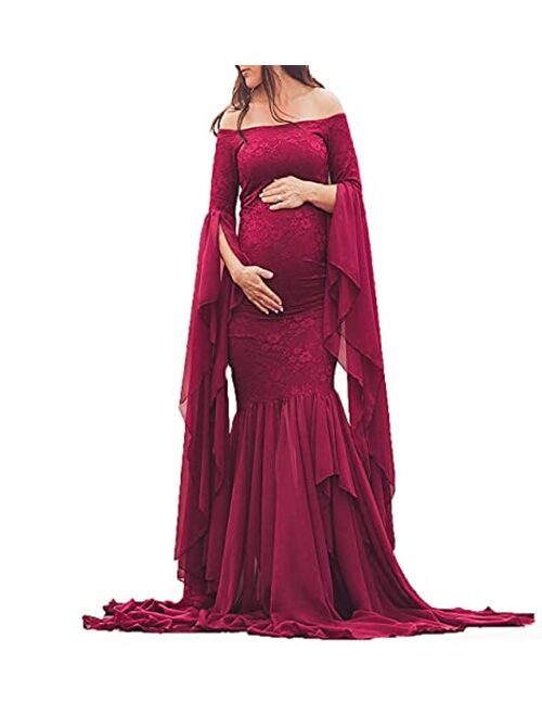 COSYOU Womens Maternity Dresses Gown Off Shoulder Maxi Dress for Baby Shower Photo Props Party