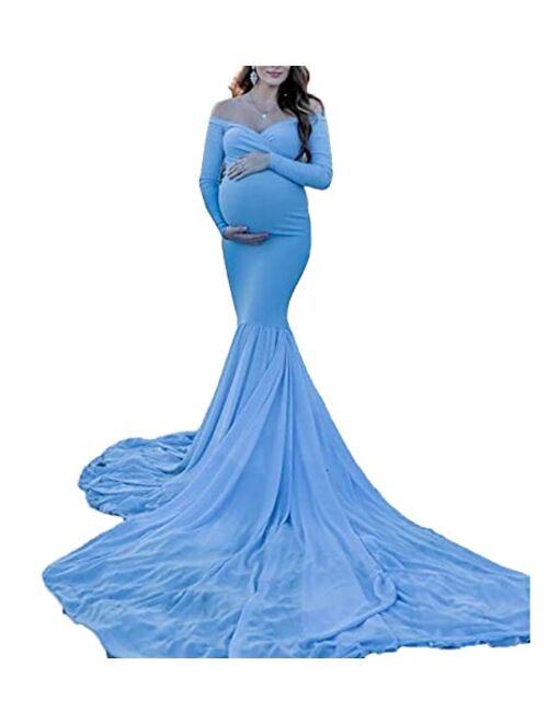 COSYOU Womens Maternity Dresses Gown Off Shoulder Maxi Dress for Baby Shower Photo Props Party