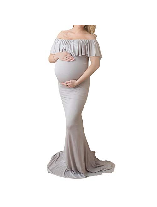 COSYOU Womens Maternity Dresses Gown Off Shoulder Maxi Dress for Baby Shower Photo Props Party