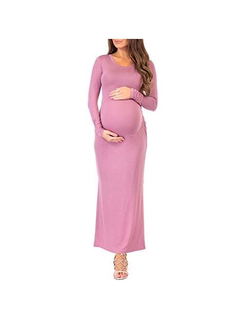 Mother Bee Maternity Women's Maternity Ruched Dress with Side Slits