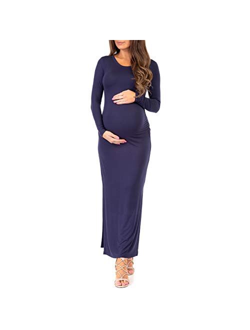 Mother Bee Maternity Women's Maternity Ruched Dress with Side Slits