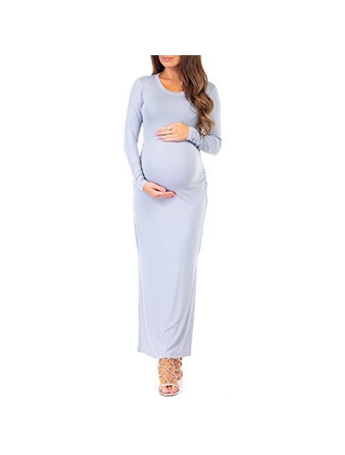 Mother Bee Maternity Women's Maternity Ruched Dress with Side Slits