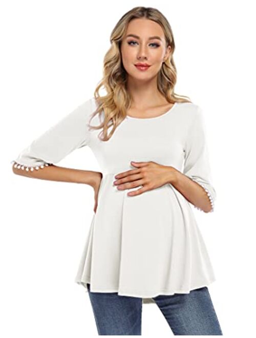 Coolmee Maternity Tunics Women's Maternity Tops Sleeve Balls Casual Tunic Tops Blouse Pregnancy Tee Shirt for Women