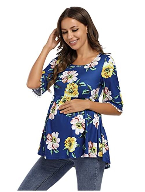 Coolmee Maternity Tunics Women's Maternity Tops Sleeve Balls Casual Tunic Tops Blouse Pregnancy Tee Shirt for Women