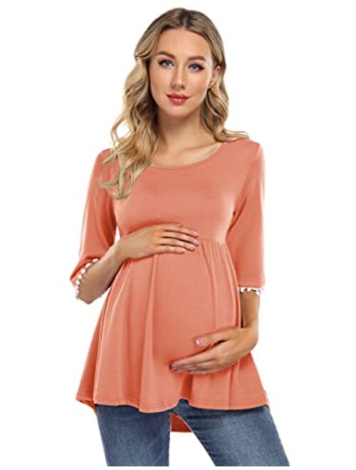 Coolmee Maternity Tunics Women's Maternity Tops Sleeve Balls Casual Tunic Tops Blouse Pregnancy Tee Shirt for Women