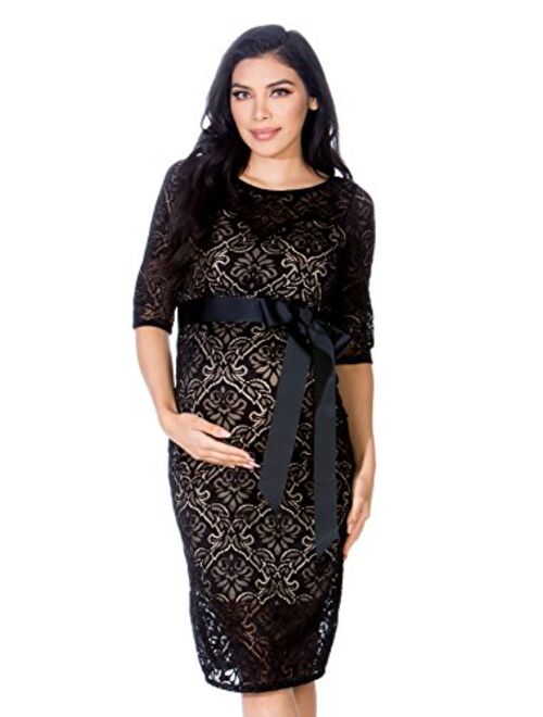 My Bump Women's Premium Lace Baby Shower Party Knee Length Maternity Dress