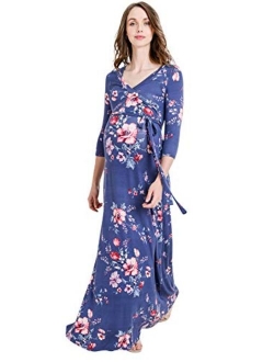 HELLO MIZ Women's Maternity Maxi Dress with Waist Belt