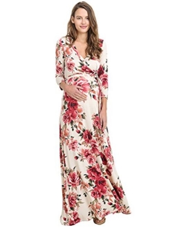 HELLO MIZ Women's Maternity Maxi Dress with Waist Belt