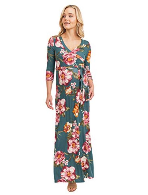 HELLO MIZ Women's Maternity Maxi Dress with Waist Belt