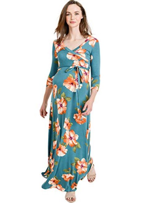 HELLO MIZ Women's Maternity Maxi Dress with Waist Belt