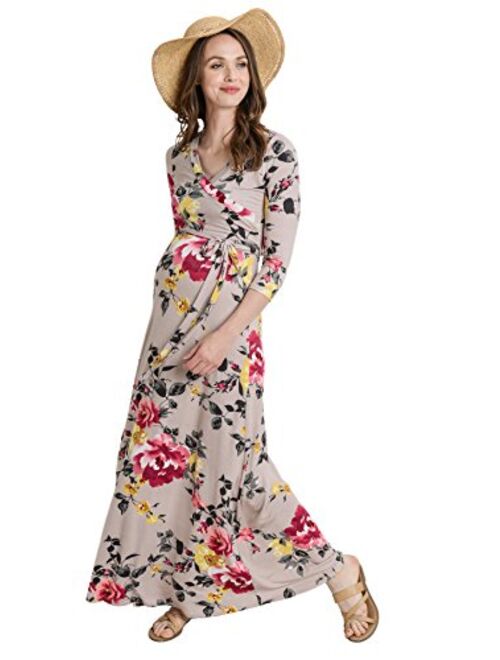 HELLO MIZ Women's Maternity Maxi Dress with Waist Belt