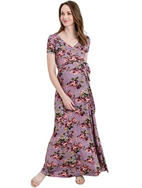 HELLO MIZ Women's Maternity Maxi Dress with Waist Belt