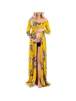 Photography Off Shoulder Floral Maternity Gown for Photo Shoots or Baby Shower