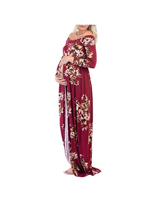 Mother Bee Maternity Photography Off Shoulder Floral Maternity Gown for Photo Shoots or Baby Shower