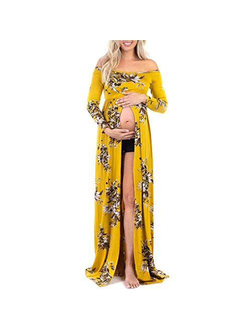 Mother Bee Maternity Photography Off Shoulder Floral Maternity Gown for Photo Shoots or Baby Shower