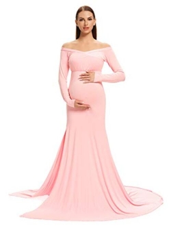 MYZEROING Baby Shower Dress-Long Sleeves Maternity Gown for Photo Shoot-Maternity Wedding Dress