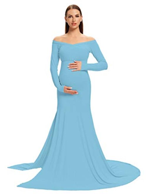 MYZEROING Baby Shower Dress-Long Sleeves Maternity Gown for Photo Shoot-Maternity Wedding Dress