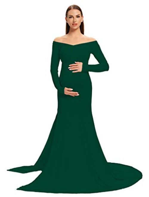 MYZEROING Baby Shower Dress-Long Sleeves Maternity Gown for Photo Shoot-Maternity Wedding Dress