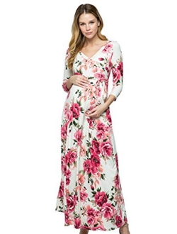 HELLO MIZ Women's Faux Wrap Maxi Maternity Dress with Belt - Made in USA