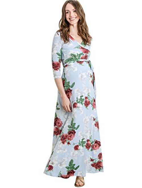 HELLO MIZ Women's Faux Wrap Maxi Maternity Dress with Belt - Made in USA