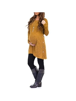 Women's Maternity Tunic Dress with Side Buttons - Made in USA