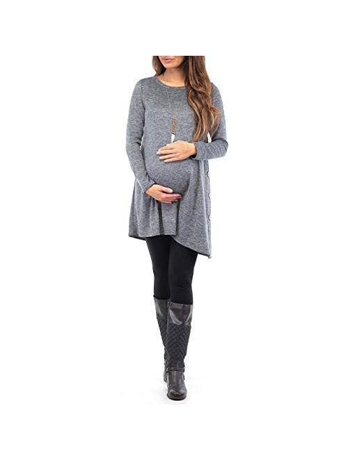 Mother Bee Maternity Women's Maternity Tunic Dress with Side Buttons - Made in USA