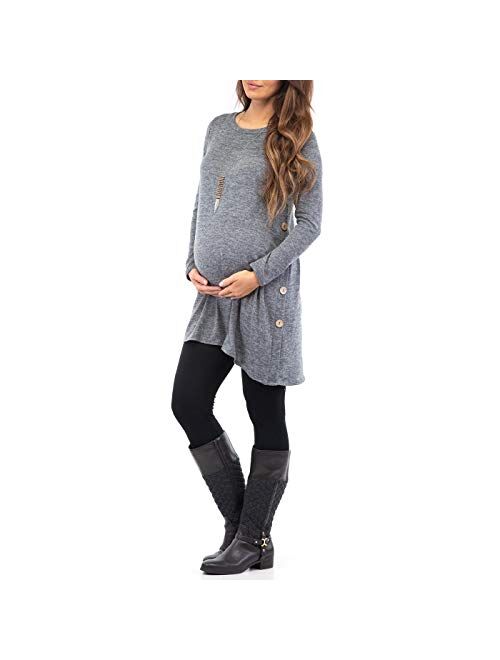 Mother Bee Maternity Women's Maternity Tunic Dress with Side Buttons - Made in USA