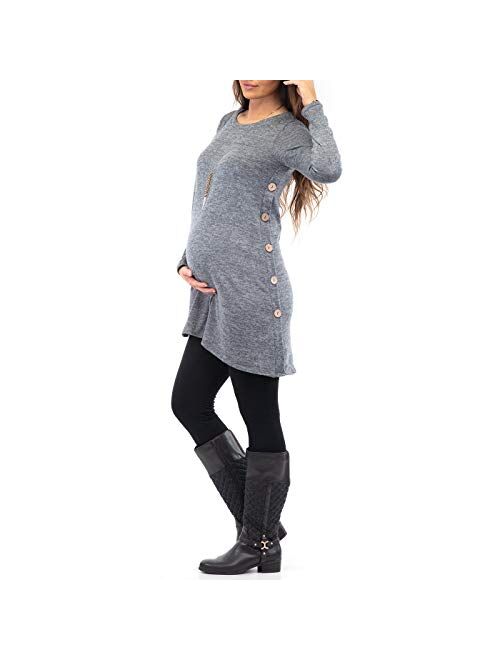 Mother Bee Maternity Women's Maternity Tunic Dress with Side Buttons - Made in USA