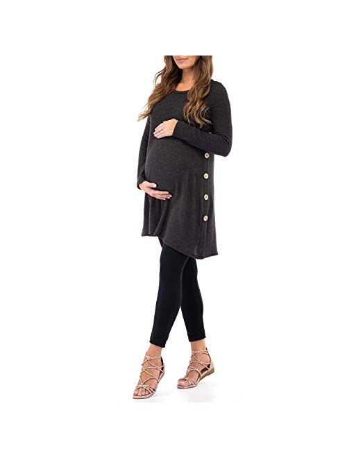 Mother Bee Maternity Women's Maternity Tunic Dress with Side Buttons - Made in USA