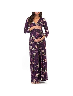 3/4 Sleeve Ruched Maternity Dress W/Empire Waist for Baby Showers or Casual Wear