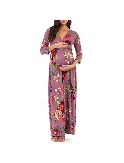 3/4 Sleeve Ruched Maternity Dress W/Empire Waist for Baby Showers or Casual Wear