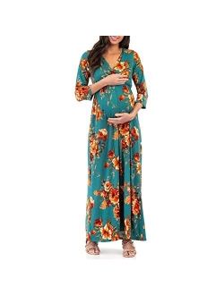 3/4 Sleeve Ruched Maternity Dress W/Empire Waist for Baby Showers or Casual Wear