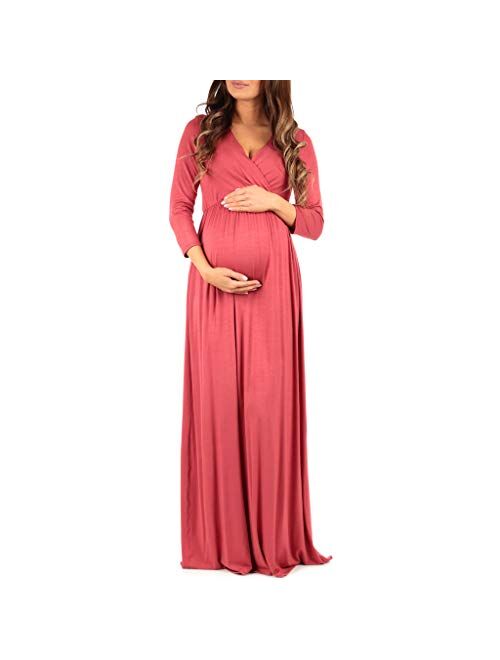 Mother Bee Maternity 3/4 Sleeve Ruched Maternity Dress W/Empire Waist for Baby Showers or Casual Wear