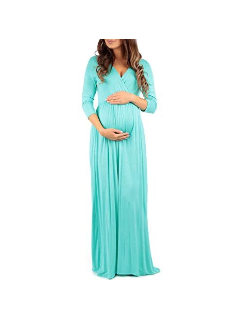 Mother Bee Maternity 3/4 Sleeve Ruched Maternity Dress W/Empire Waist for Baby Showers or Casual Wear