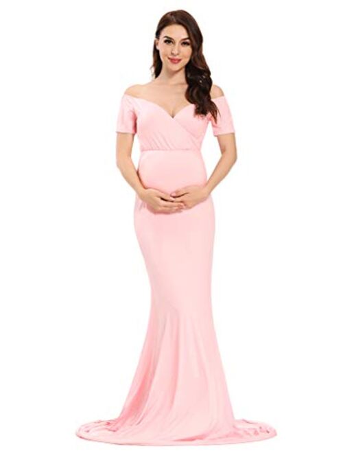 MYZEROING Long Sleeve Maternity Dress Off Shoulder Fitted Mermaid for Photo Prop Baby Shower