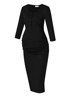 Coolmee Women's Casual Maternity Dress Spaghetti Strap Ruching Nursing Breastfeeding Bodycon Dress with Button